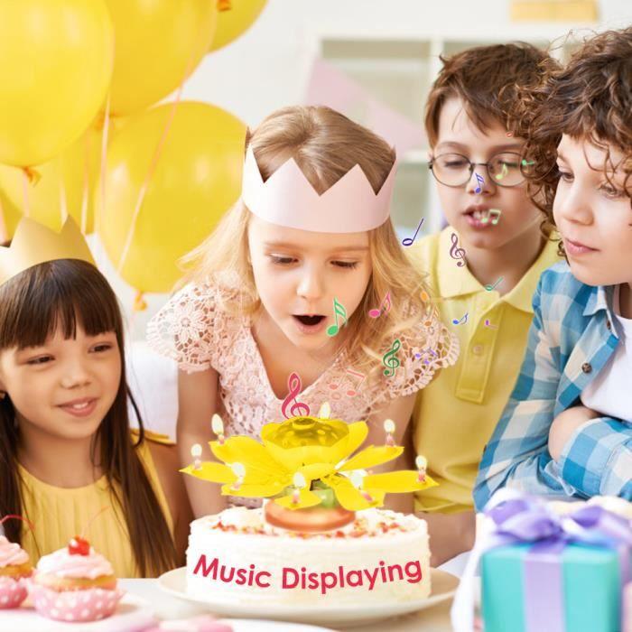 Bougie Musicale - VINSOO - Lotus Tournant - 8 Bougies - Fête d'Anniversaire - Jaune