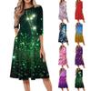 Ladies' Casual And Fashionable Round Neck Seven Quarter Sleeve Printed Mid Length Dress