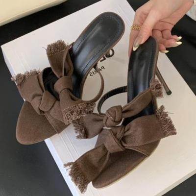 Модные джинсовые шлепанцы с дизайном в виде банта-бабочки, женские модные шлепанцы с острым носком на тонком каблуке, элегантные для вечеринки, Zapatos Mujer