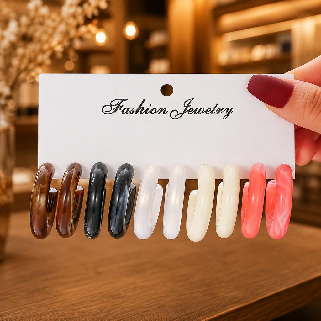 Color C-shaped acrylic earrings, European and American fashion personalized leopard print creative resin jewelry set