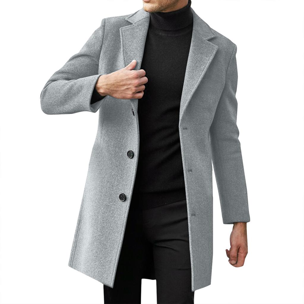 Men's Single Breasted Lapel Coat Long Sleeve Solid British Style Single Breasted Coat