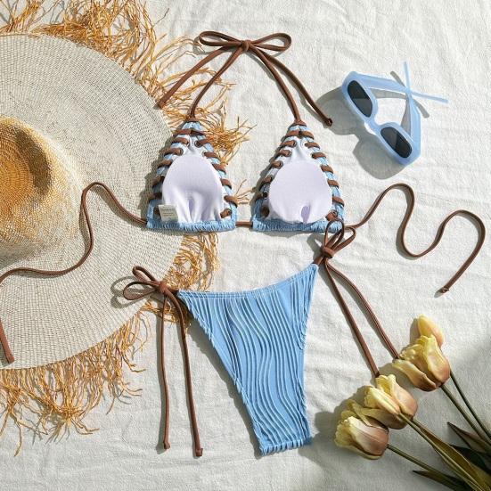 2 шт./комплект женский комплект бикини сексуальный плиссированный пэчворк цветной бюстгальтер халтер высокая талия плавки комплект со шнуровкой пляжный купальник