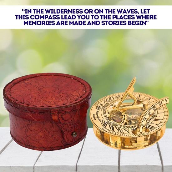 Навигационный ретро-прибор, морской золотой подарок, поставляется в изысканном футляре из высококачественной кожи с замысловатыми деталями, полированные солнечные часы в стиле стимпанк