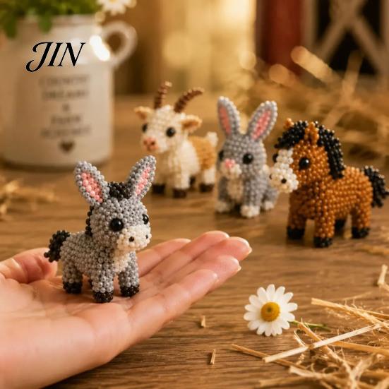 Adult Craft Kit Beads Tiny 3D Beaded Animal Kit, Cute DIY Beading with Colorful and Detailed Tutorial Instructions, 4 Designs Handmade Jewelry