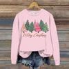 Женская модная рождественская свободная толстовка с длинным рукавом и круглым вырезом с мелким принтом
