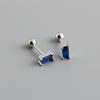 WANTME 925 Silver Colorful Square Shiny Zircon Beads Piercing Stud Earrings for Women Fashion Gothic Exquisite Jewelry