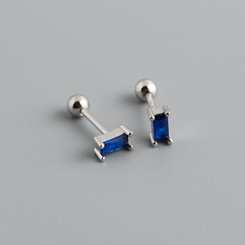 WANTME 925 Silver Colorful Square Shiny Zircon Beads Piercing Stud Earrings for Women Fashion Gothic Exquisite Jewelry