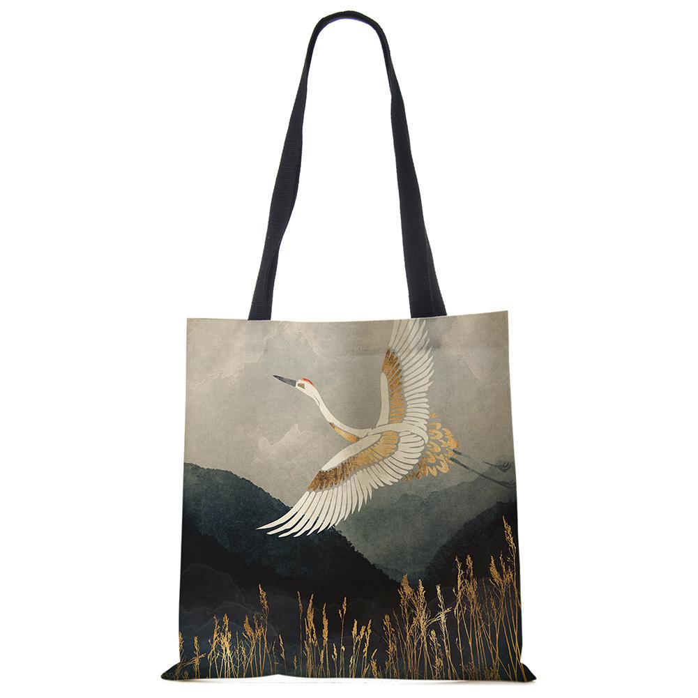 Японский дизайн укиё-э Повседневная женская сумка ручной работы Журавль Дизайнерская сумка-тоут Эко многоразовые плечевые сумки для покупок B13039 CLE