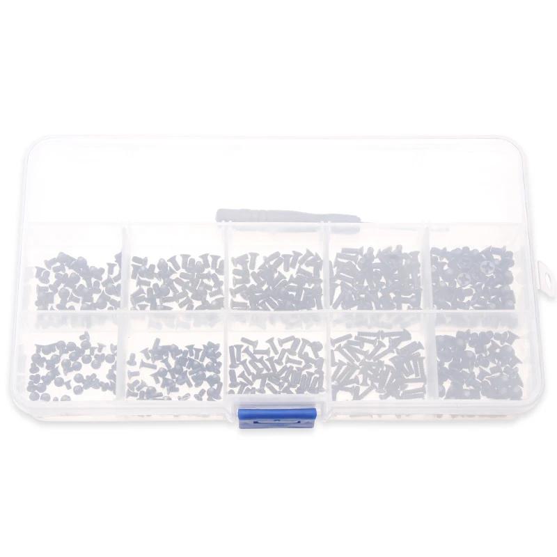 500pcs M2 M2.5 M3 Screw Flat Head Phillips Machine Screws Laptop Notebook Screws Set Kit Computer Laptop Small Black Bolts