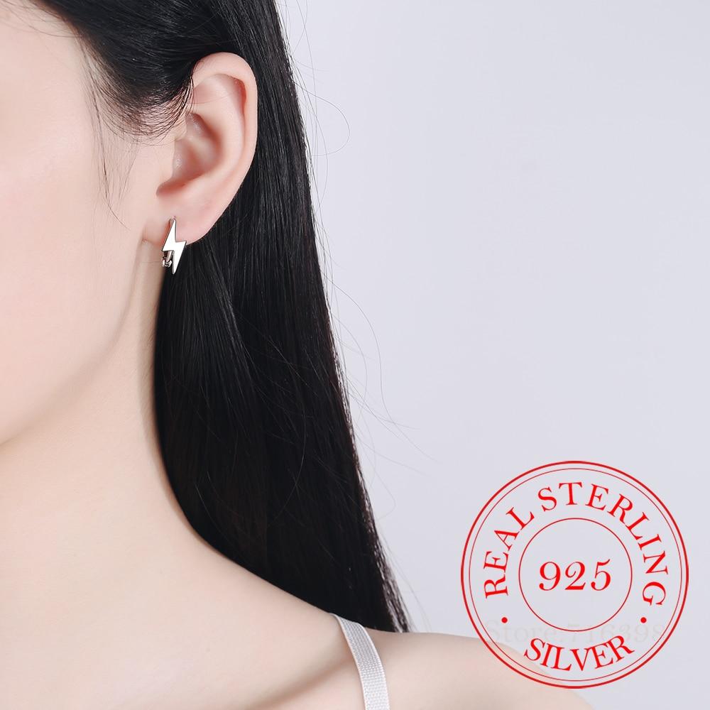 Punk Lightning Earrings 100 %925 Sterling Silver Hanging Lightning Hoop Earrings For Women Personality Party Jewelry Gift