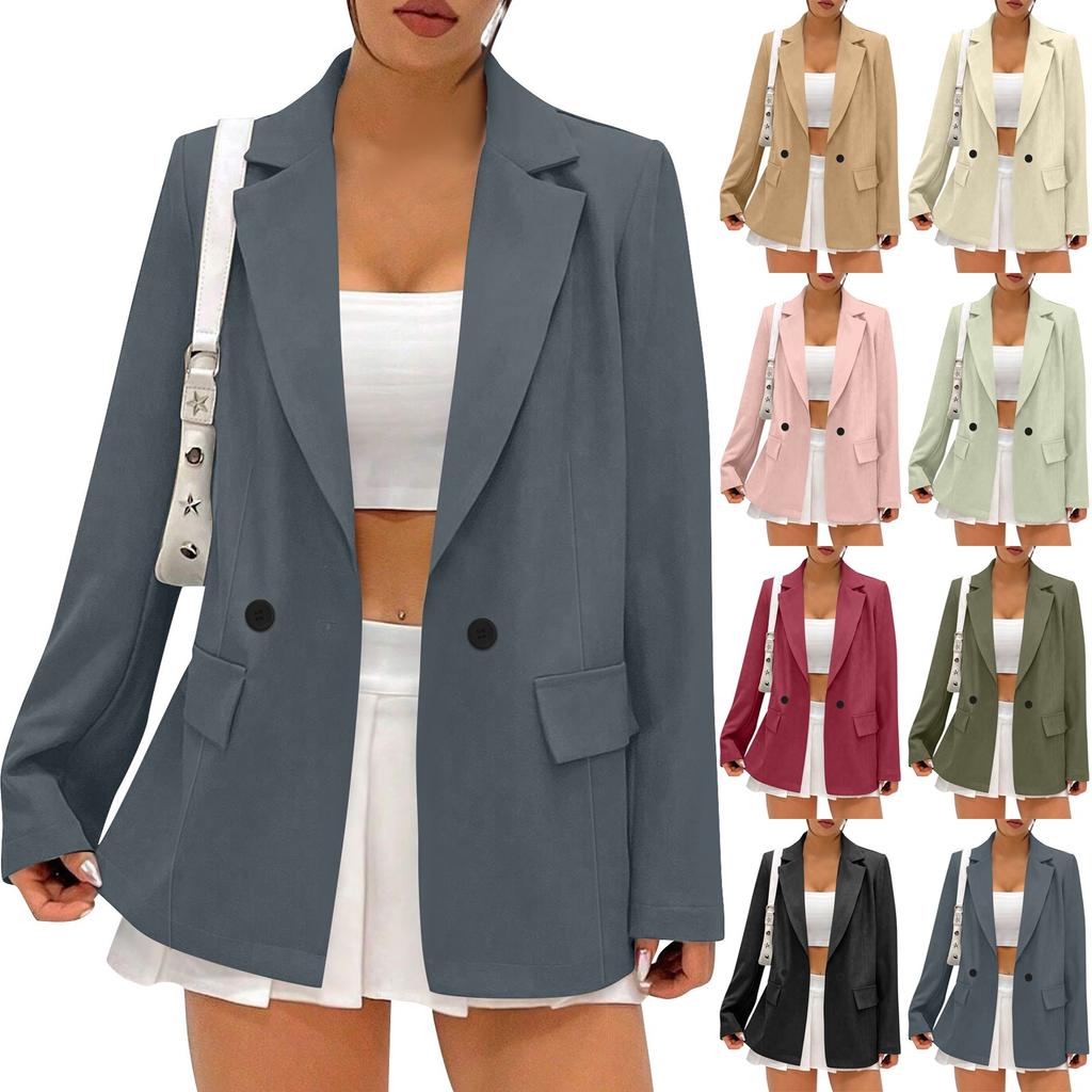 Женское повседневное рабочее пальто с длинным рукавом и V-образным вырезом на одной пуговице, однотонное