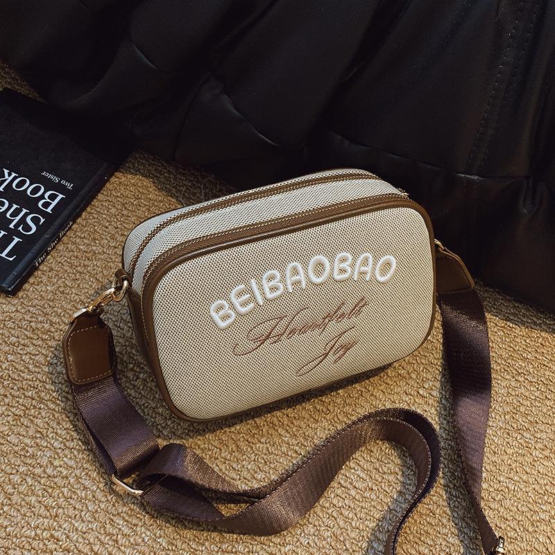 2025 Women's Embroidered Canvas Camera Bag - Small Square Crossbody with Wide Shoulder Strap for Phone & Commute