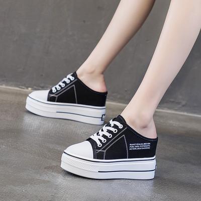 Модные 8 см парусиновые туфли Женские массивные кроссовки Удобные скрытые каблуки Полая платформа Клиновидная подошва Дышащие тапочки Летняя обувь