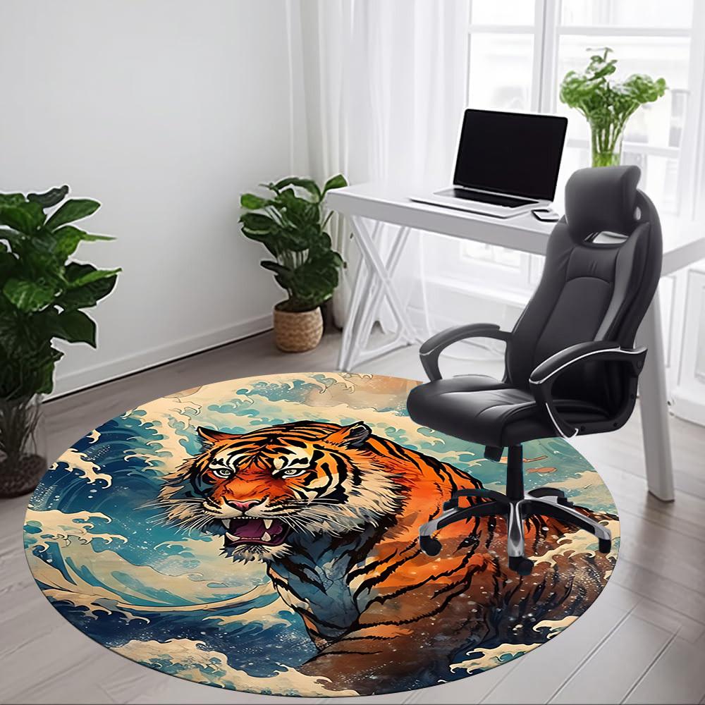 1pc Tiger Wave Chair Carpet for Office, Round Non-Slip Durable Large Size Office Carpet, Suitable for Office, Beautiful Decoration
