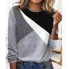 Женская верхняя осенняя футболка контрастного цвета с длинным рукавом и круглым вырезом, свободные футболки