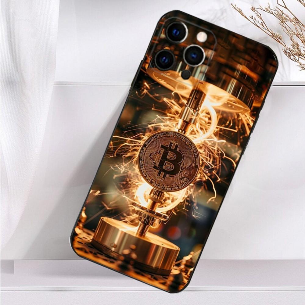 Чехол для телефона с изображением цифровой валюты Bitcoin для iPhone 16,15,14,13,12,11 Plus,Pro Max,XS,X,XR,SE,Mini,8,7 Мягкий силиконовый черный чехол