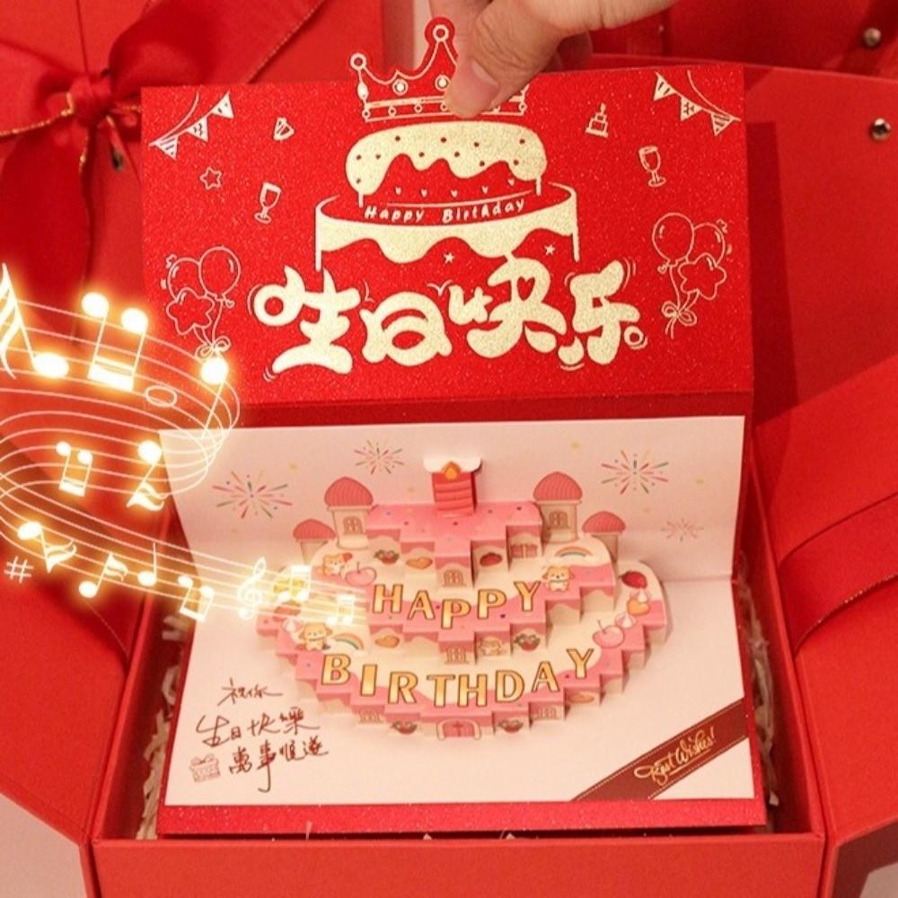 Folding 3D Birthday Red Envelope 6/8/10/18 Cards Cake Greeting Card Money Bag Family Gathering