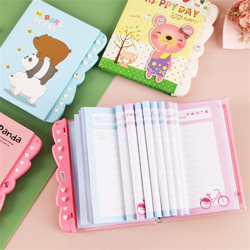 Stationery Cartoon Student Small with Lock Small Notebook Notepad Password Diary Password Notebook