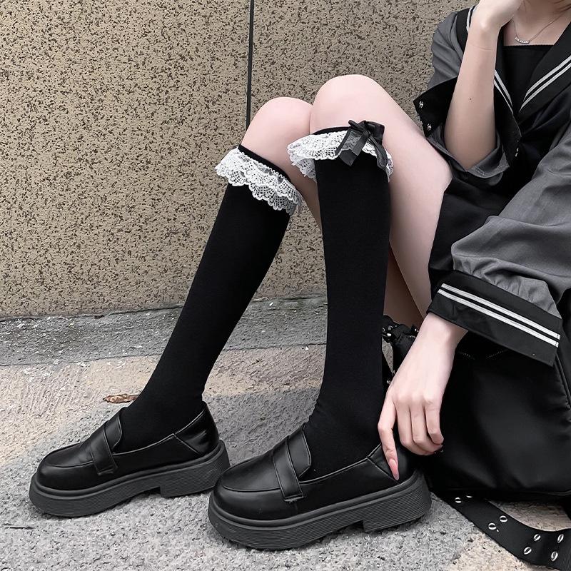 Носки JK Hottie Lolita, кружевные носки из телячьей шерсти, носки Lolita Medium Long Bow Cotton Socks, весна, осень, зима