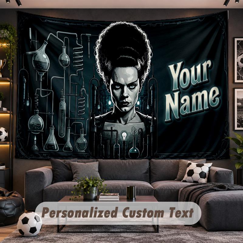 Bride of Frankenstein Personalized Tapestry Support Custom Name, Wall Art Home Decoration