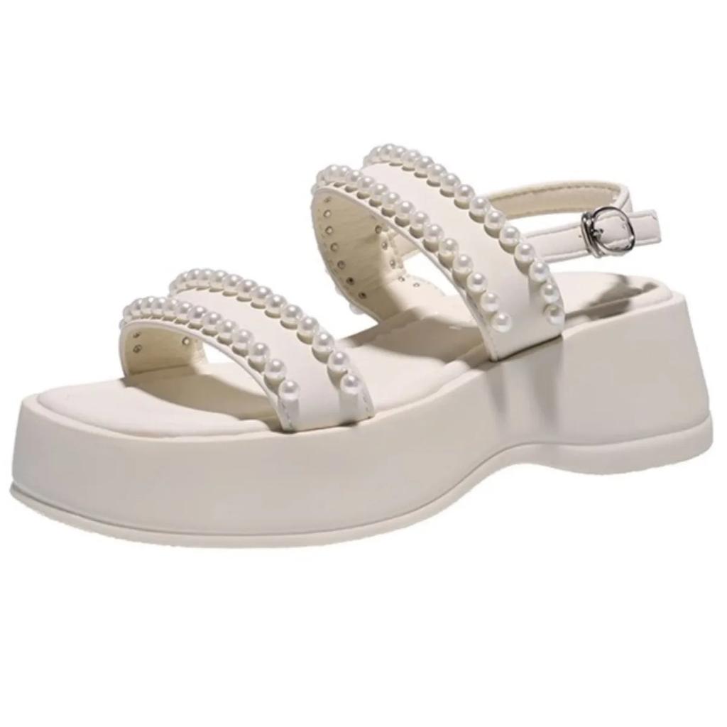Women Fashion Pearls Back Strap Strap Sandals Female Spring Summer New Platform Slippers Woman Casual Open Toe Platform Sandals