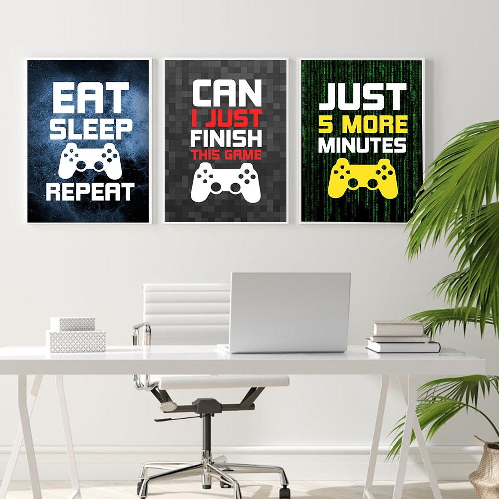 Eat Sleep Game Повторить игровой настенный художественный постер Gamer Картина на холсте Постер Печать для детей Детская комната для мальчиков Декоративная картина Игровая комната