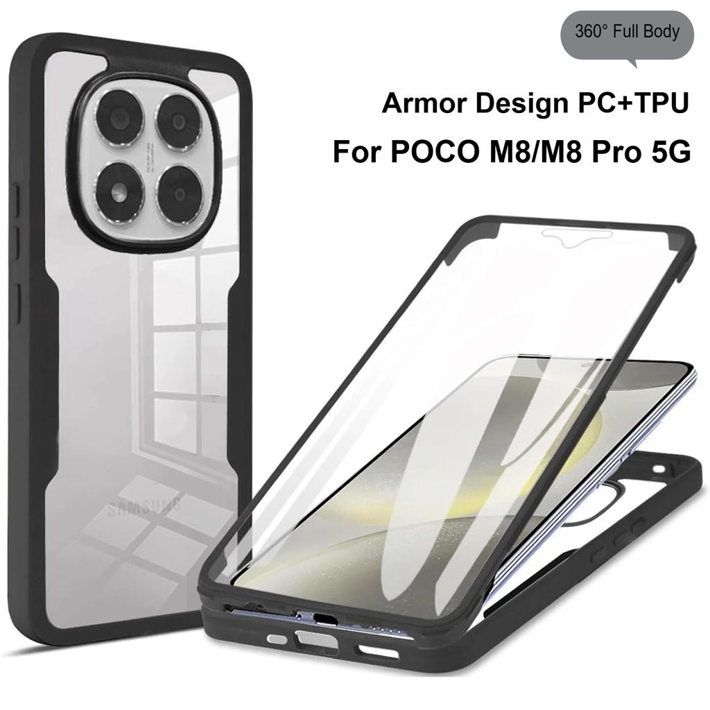 Роскошный простой 360° полный защитный чехол-броня из ПК+ТПУ для Xiaomi POCO M8 Pro M7 M6 X8 X7 X6 F8 Ultra F7 F6 Прозрачная противоударная крышка