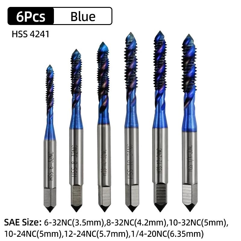 HSS Sprial Thread Tap Titanium Coated Metric SAE Screw Tap Drill Bits M3-M8 Or M2-M12 Machine Plug Tap Threading Tool Hand Tools