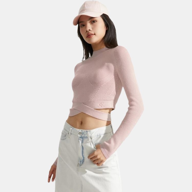 Calvin Klein Однотонный круглый вырез вышитый ажурный вязаный свитер женский свитер Shell-Pink J222945
