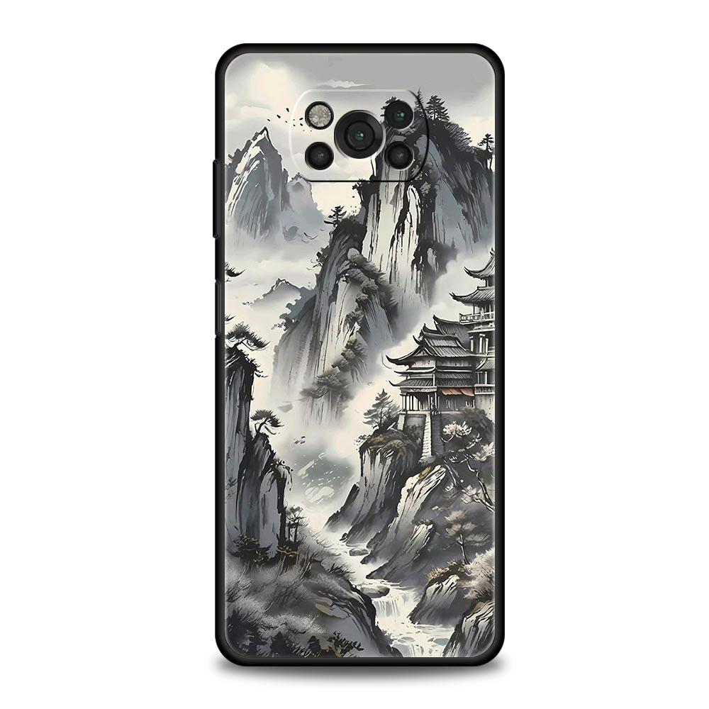 Чехол для телефона для Xiaomi Poco X6 X5 X4 Pro 5G X3 NFC F5 F4 M5 M4 M3 F3 GT C51 C50 C55 Мягкий силиконовый Черный чехол Пейзажное искусство