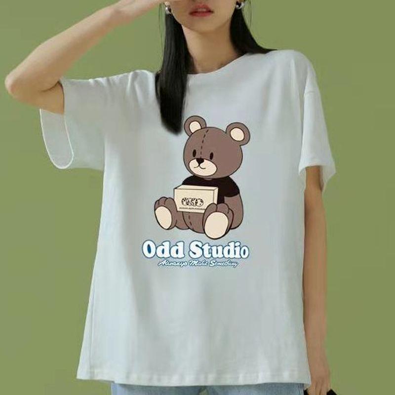 Модный повседневный спортивный костюм с коротким рукавом «Маленький медвежонок», женские повседневные широкие брюки, летний свободный спортивный костюм из двух частей