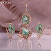 585 Rose Gold Color Inlaid Light Green Color Geometric Shaped Artificial Zircon Earrings Ring Necklace Combo Set