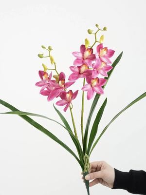 Искусственные цветы орхидеи цимбидиум с эффектом живого прикосновения, стебель с листьями, 2 ветки для украшения дома и свадьбы
