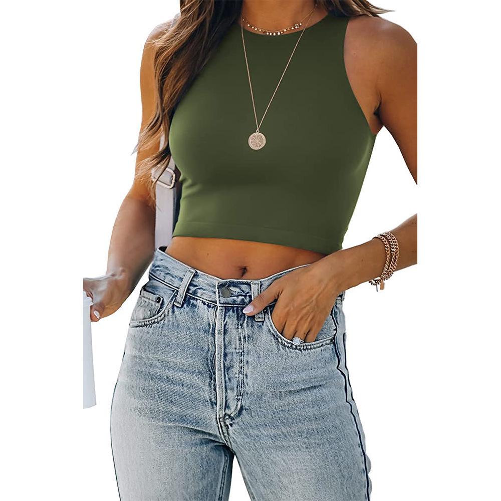 2023 Sleeveless Round Neck I-shaped Vest T-shirt In Solid Colors for Women