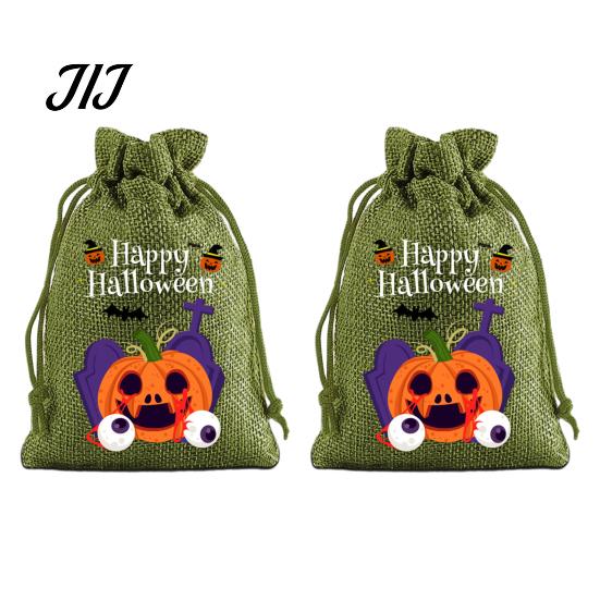 Lightweight Candy Carriers 2Pcs Halloween Pumpkin Drawstring Bags for Treats, Retro Burlap Kids Trick or Treat Bags, Portable Goodie Small Storage