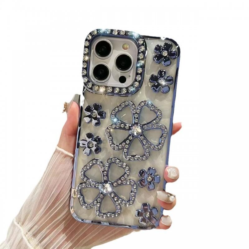 Чехол для телефона из ТПУ для iPhone 16 Pro Max с 3D-дизайном из цветов и страз, полноразмерная защита, ударопрочный, защита камеры