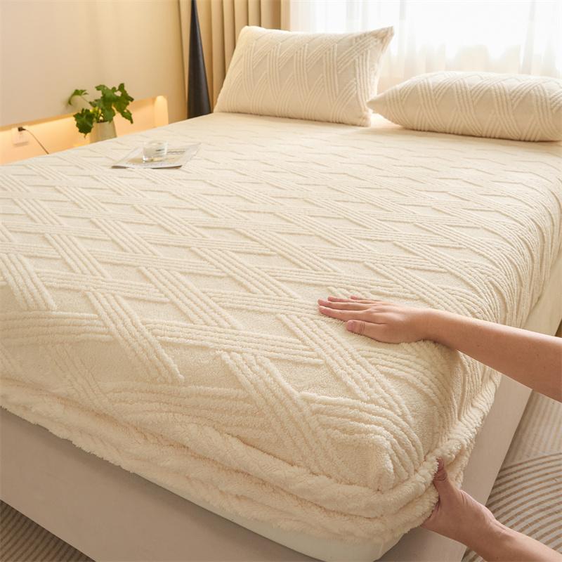 Keep Warm Sheet Bedcover Soft Plush Warm Fitted Sheet with Elastic Band Winter Velvet Mattress Cover Thicken Warmth Bed Cover Bedsheet Bed Linen