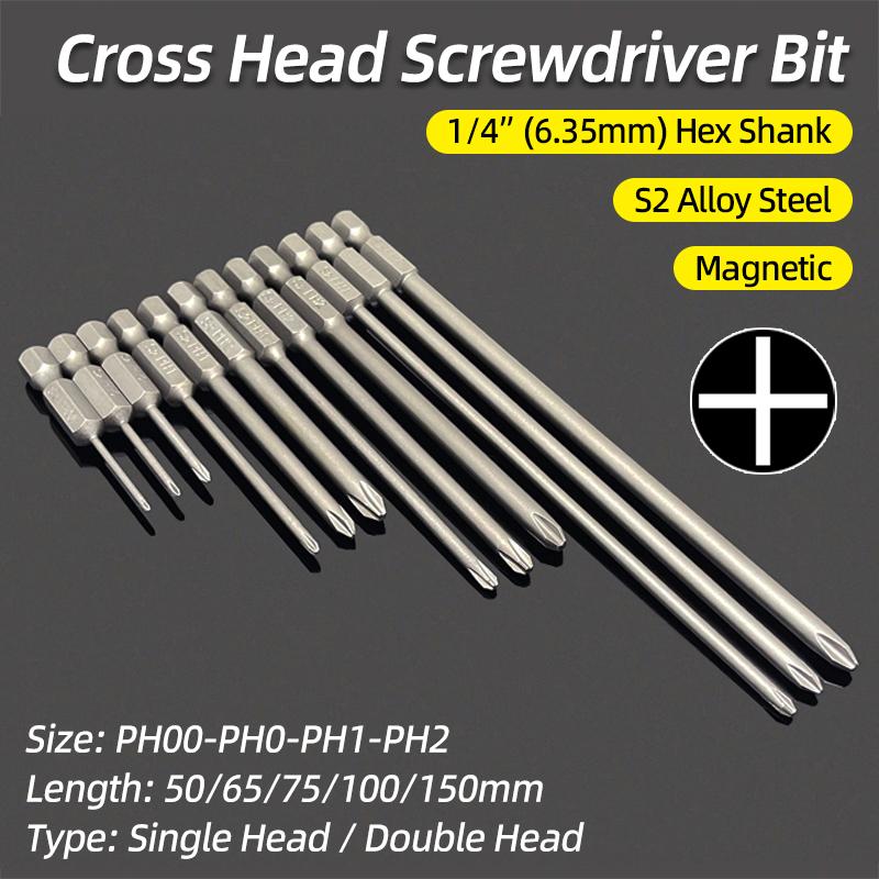 1PC Phillips Screwdriver Bits Cross Head Magnetic Screwdrivers PH00 PH1 PH2 S2 Alloy Steel Hex Shank Hand Tools 50/75/100/150mm