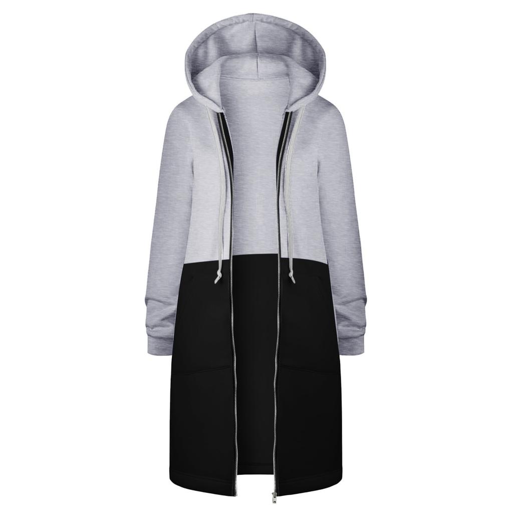 Women's Long Sleeve Colour Blocking Hooded Hip Zip Straight Sweatshirt