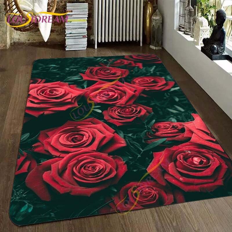 Коврик с цветком красной розы, коврики ко Дню Святого Валентина, коврики, коврик с принтом розы, большой ковер, ковры с синей розой для гостиной