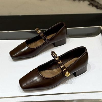 Туфли-лодочки женские новые осенне-зимние универсальные на среднем каблуке Мэри Джейн из маленькой кожи с квадратным носком и толстым каблуком