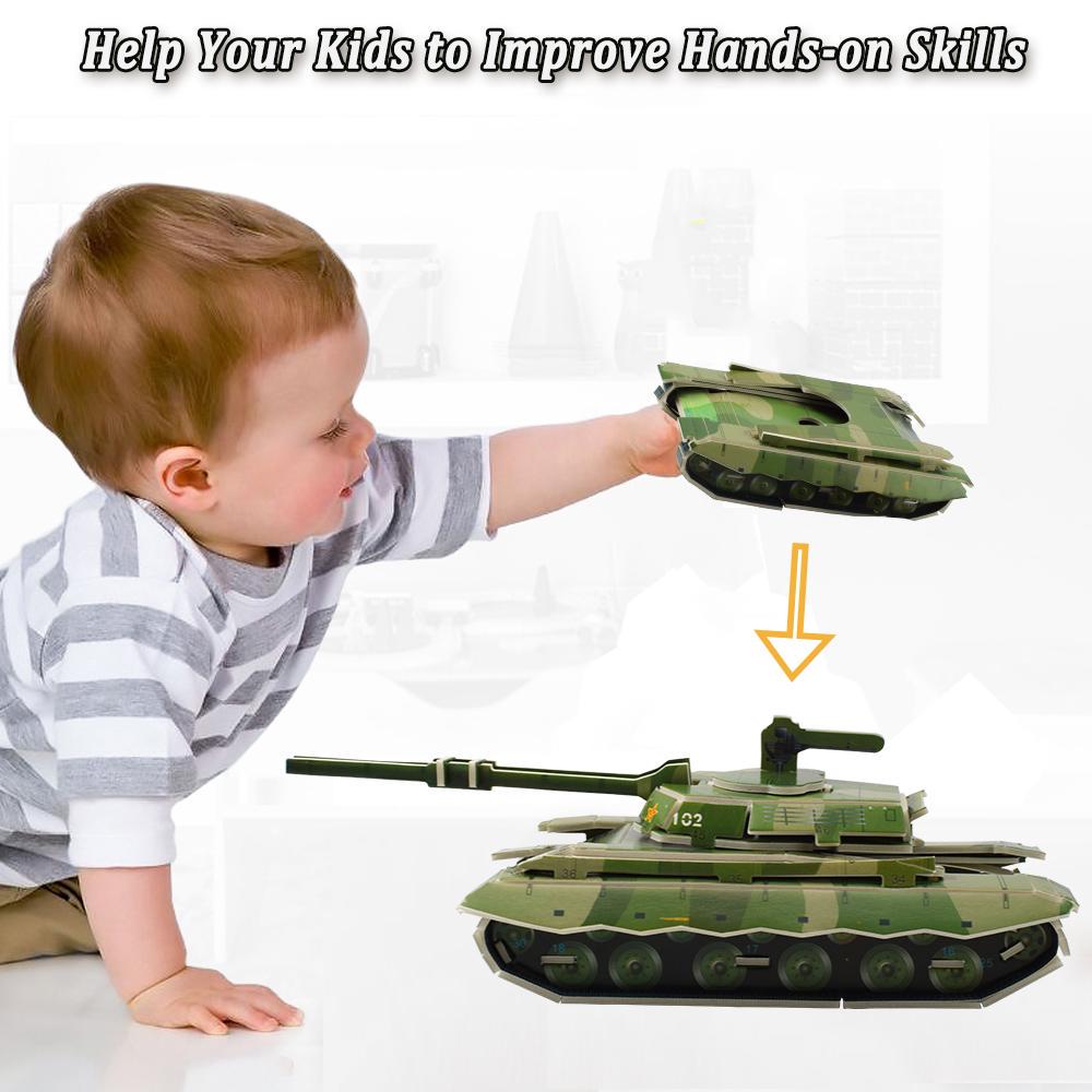 Military Tank 3D DIY Puzzle Model Assembly Paper Jigsaw Puzzle Toys for Children Kid Early Learning Educational Toy Funny Gifts
