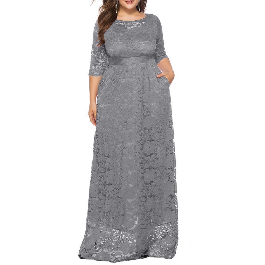 Плюс Размер Xl-6xl Весна Осень Полое Кружевное Платье Европейские Высококачественные Вечерние Женские Белые Черные Платья