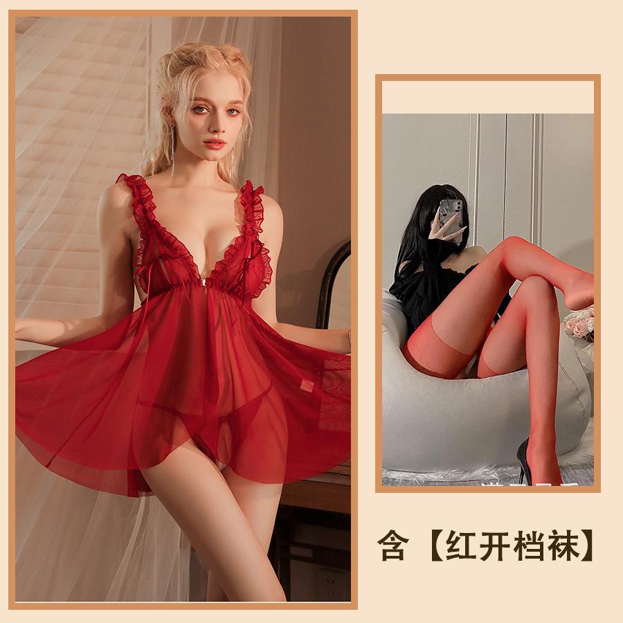 Сексуальное нижнее белье сексуальная пижама женская соблазнительная грудь разрезная сетка полые подтяжки перспектива ночная рубашка костюм женский