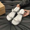 Summer Wear Fashionable and Simple Word with Wedge Heel High Heel Sandals Thick Sole Small Man Height I Silver Slippers Women's Trend