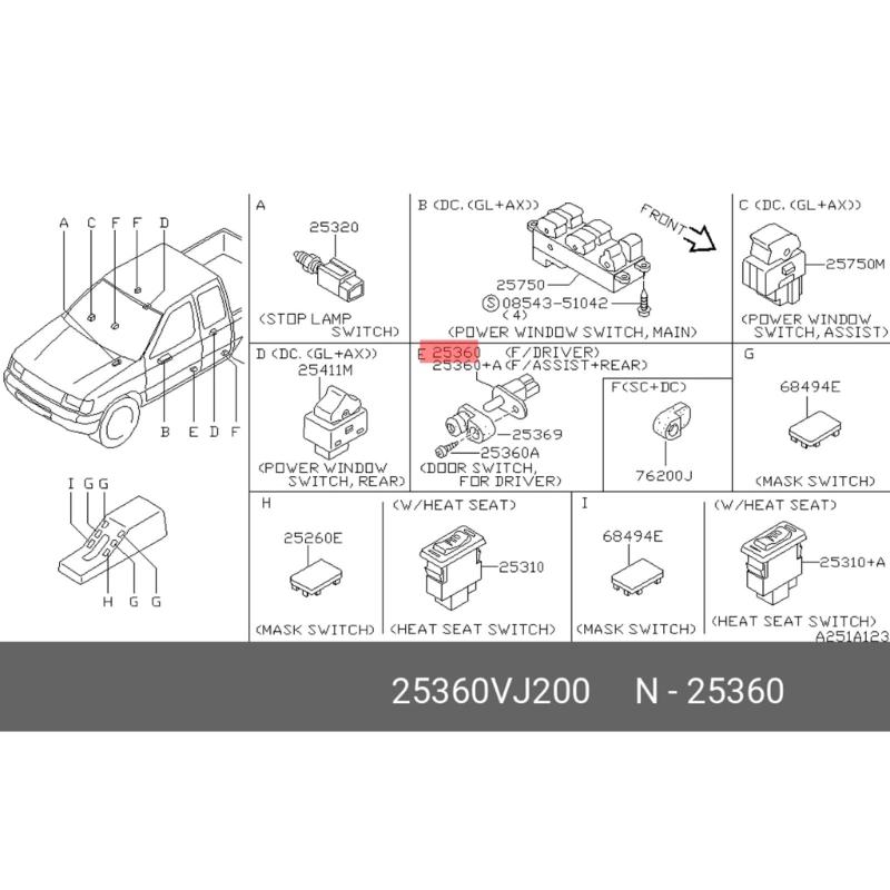 Выключатели подсветки двери автомобиля 15А для пикапа Запасная часть Номер 25360VJ200 25360-VJ200 Модели Жаропрочный корпус