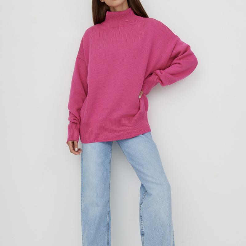 Женский свитер с высоким воротником, базовый мягкий красный вязаный топ с длинными рукавами, пуловер, классический однотонный винтажный зимний зимний свитер со стоячим воротником для женщин