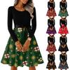 Women's Casual Fashion Long Sleeve Christmas Graphic Printed Vintage Long Dresses