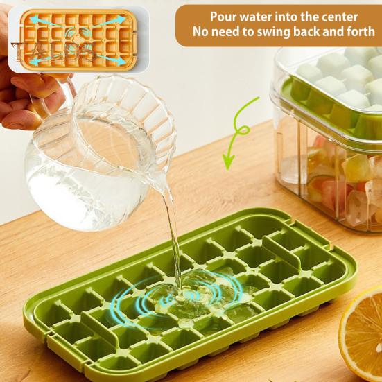 Форма для льда с лопаткой и контейнером, штабелируемая форма для льда для морозильника, легкосъемное силиконовое дно, дизайн с нажатием в одно касание, льдогенератор для напитков, кофе, коктейлей
