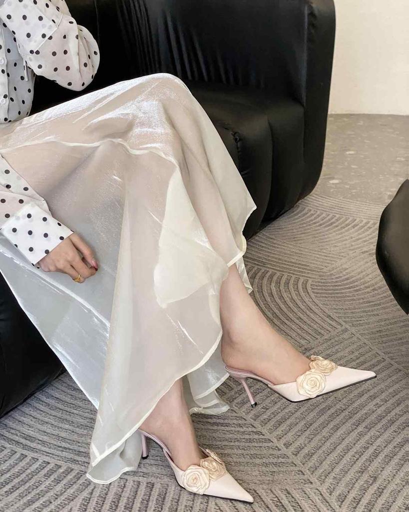 Модные женские тапочки с цветком Элегантные туфли на высоком каблуке Остроносые 2025 Модные туфли-лодочки Новая роскошная обувь для женщин